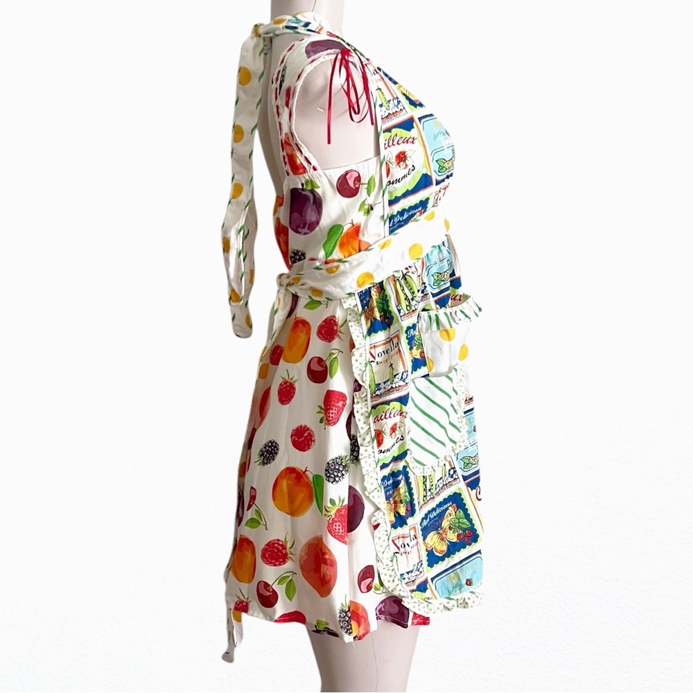 New Anthropologie Kitchen Vintage Inspired Ruffle Pinafore Apron OS White/Multi - Picture 7 of 13